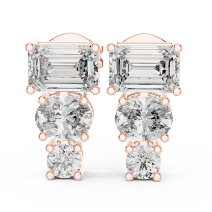 Three Stone Lab Grown Diamond Stud Earrings