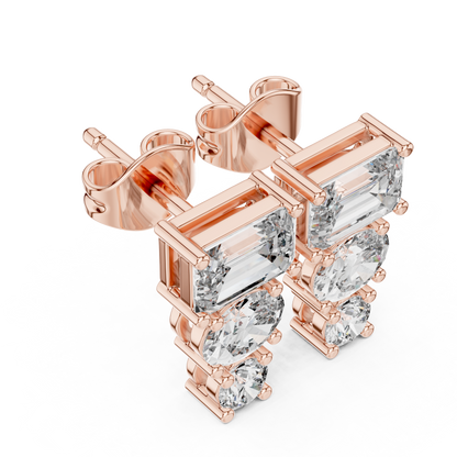 Three Stone Lab Grown Diamond Stud Earrings