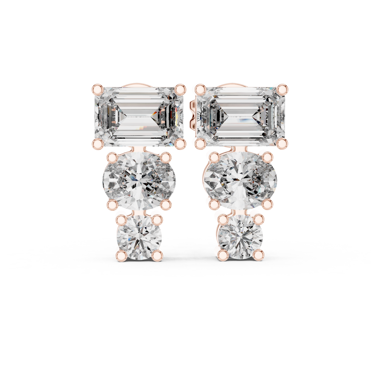 Three Stone Lab Grown Diamond Stud Earrings