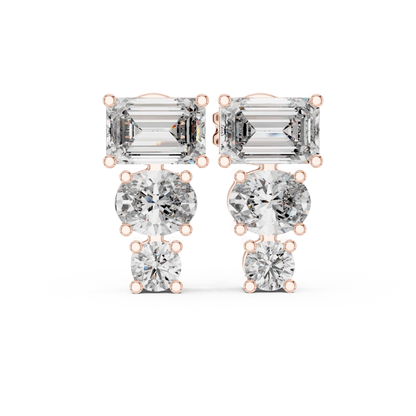 Three Stone Lab Grown Diamond Stud Earrings