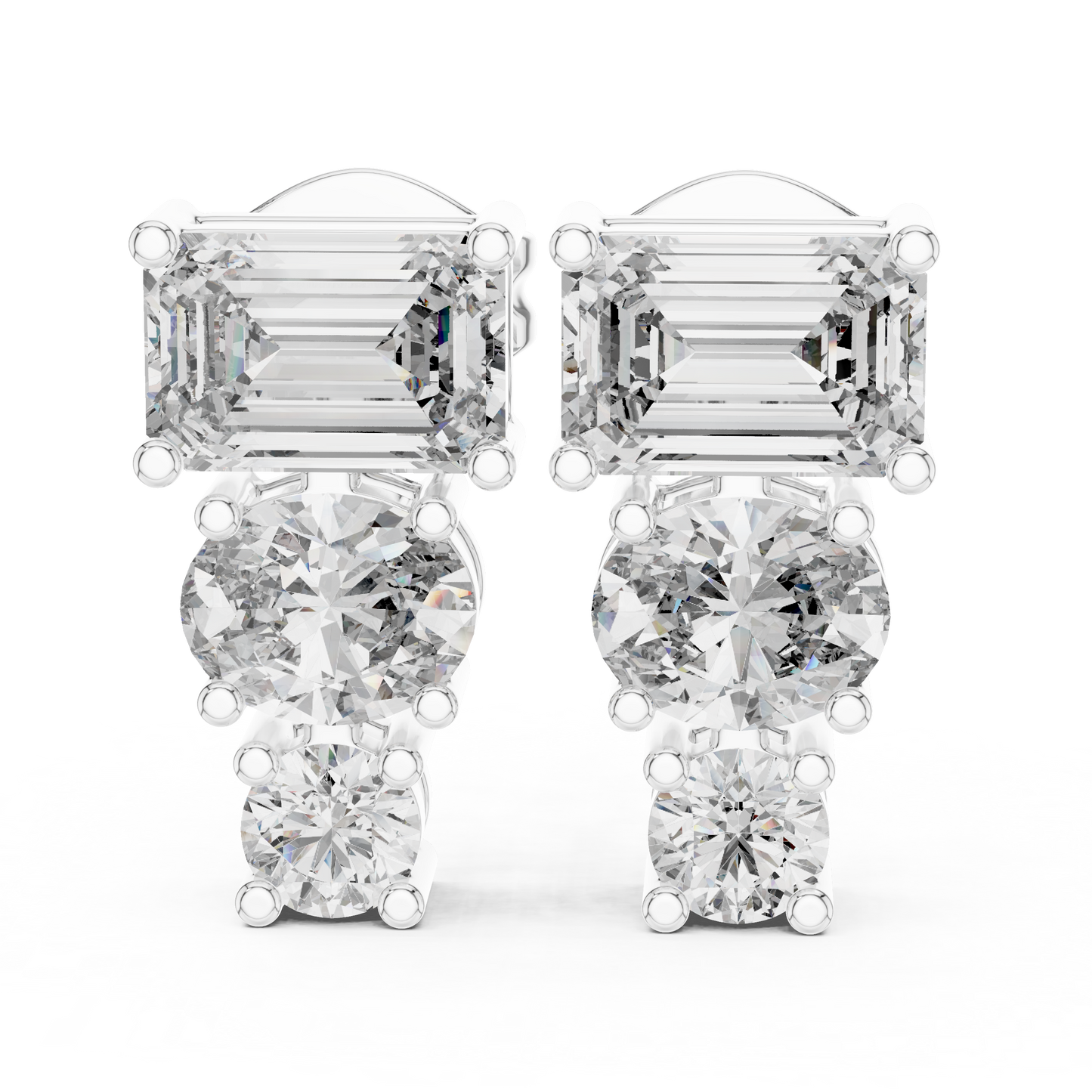 Three Stone Lab Grown Diamond Stud Earrings