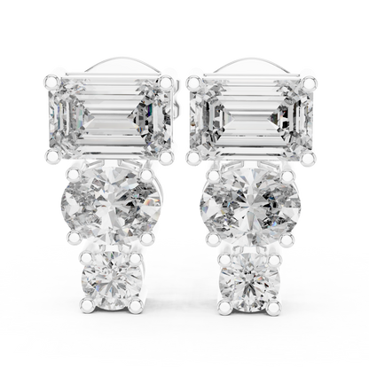 Three Stone Lab Grown Diamond Stud Earrings