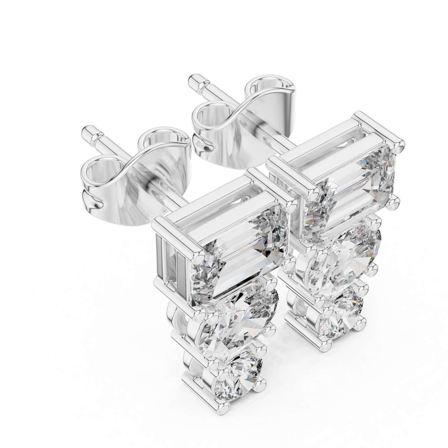 Three Stone Lab Grown Diamond Stud Earrings