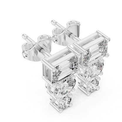 Three Stone Lab Grown Diamond Stud Earrings