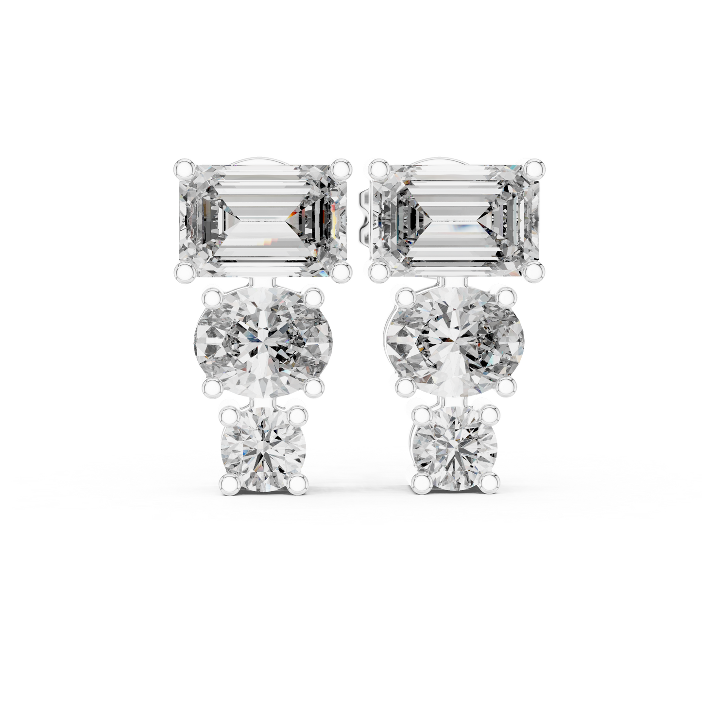 Three Stone Lab Grown Diamond Stud Earrings