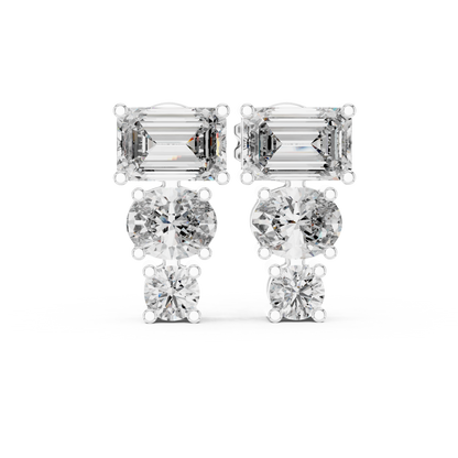 Three Stone Lab Grown Diamond Stud Earrings