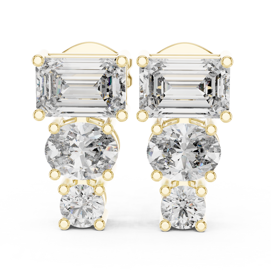 Three Stone Lab Grown Diamond Stud Earrings