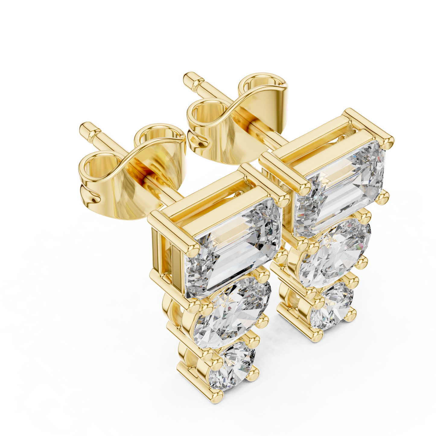 Three Stone Lab Grown Diamond Stud Earrings