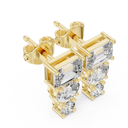 Three Stone Lab Grown Diamond Stud Earrings