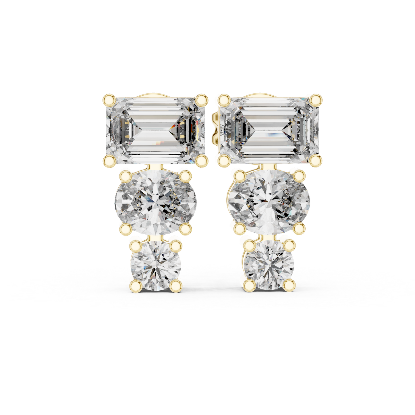 Three Stone Lab Grown Diamond Stud Earrings