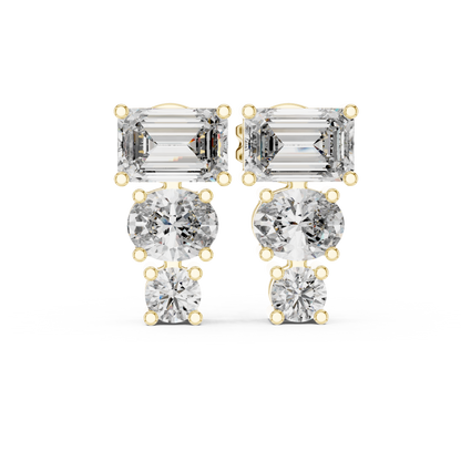Three Stone Lab Grown Diamond Stud Earrings