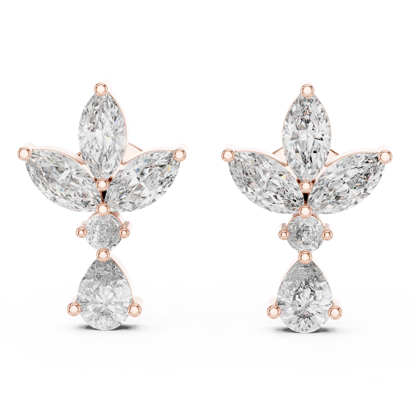 Marquise and Pear Lab Grown Diamond Cluster Floral Earrings