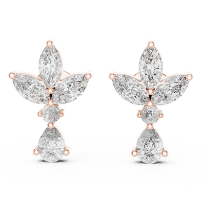 Marquise and Pear Lab Grown Diamond Cluster Floral Earrings