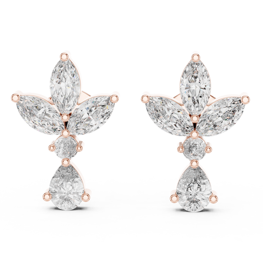 Marquise and Pear Lab Grown Diamond Cluster Floral Earrings