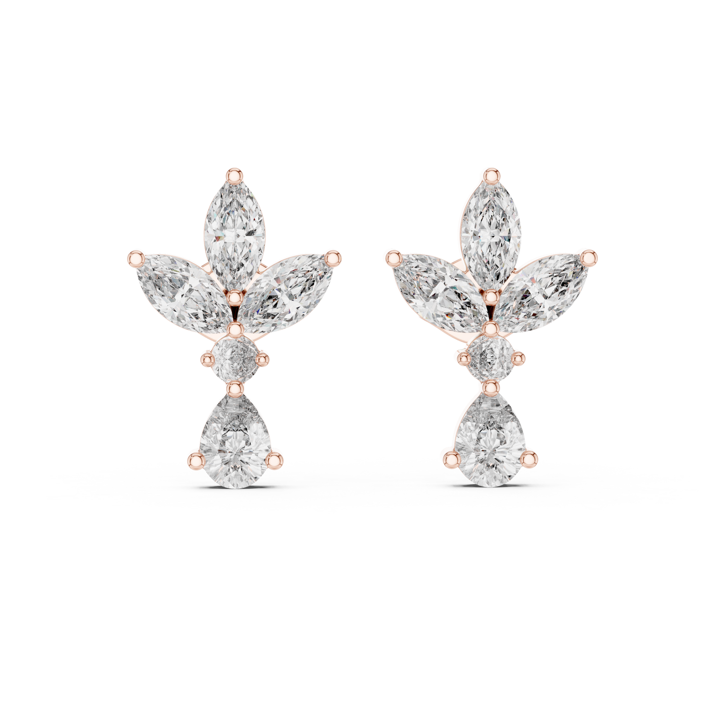 Marquise and Pear Lab Grown Diamond Cluster Floral Earrings