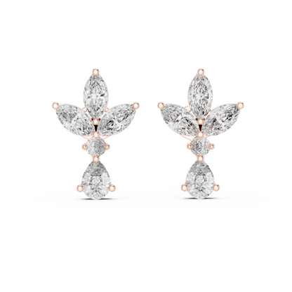 Marquise and Pear Lab Grown Diamond Cluster Floral Earrings
