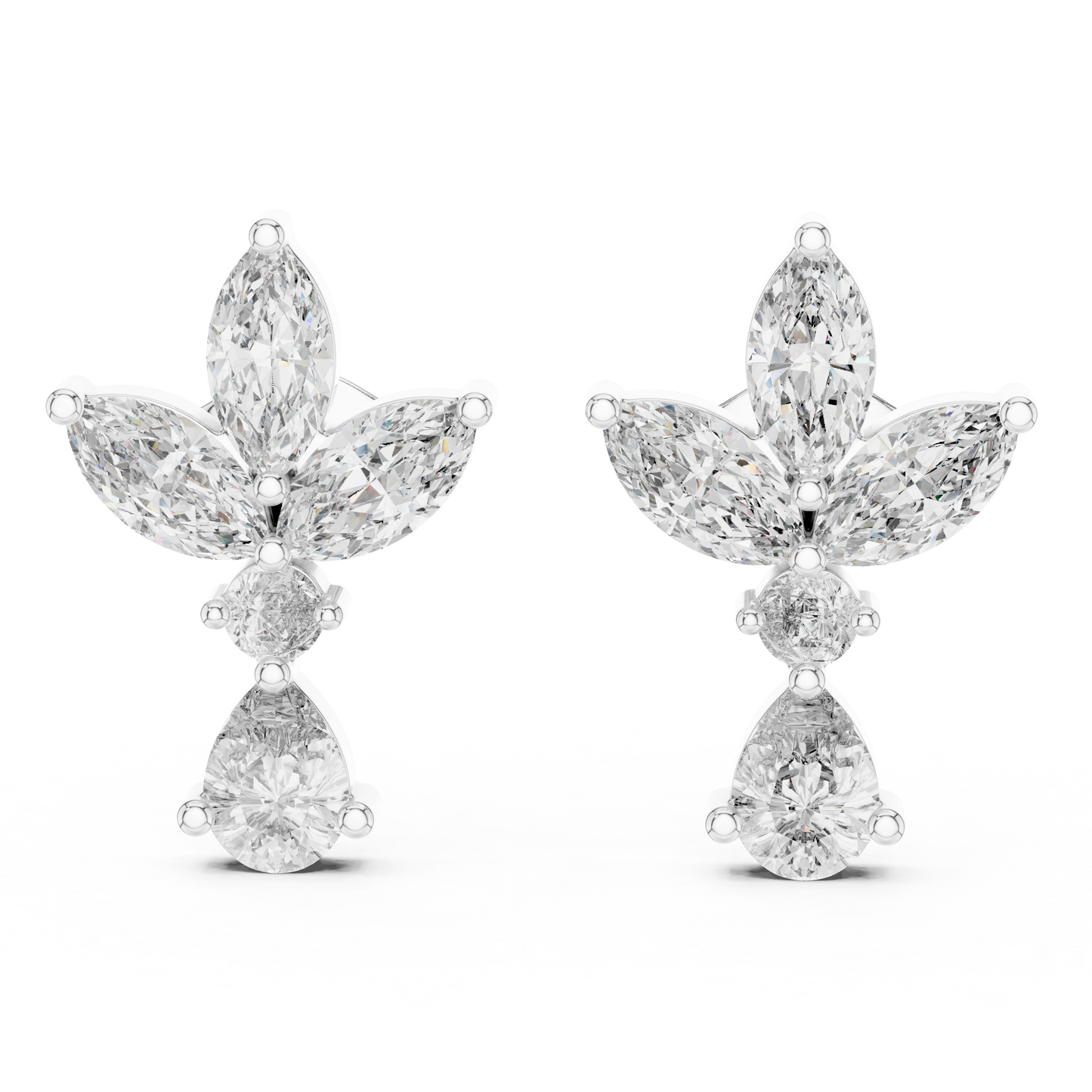Marquise and Pear Lab Grown Diamond Cluster Floral Earrings