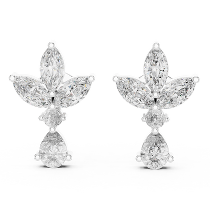 Marquise and Pear Lab Grown Diamond Cluster Floral Earrings