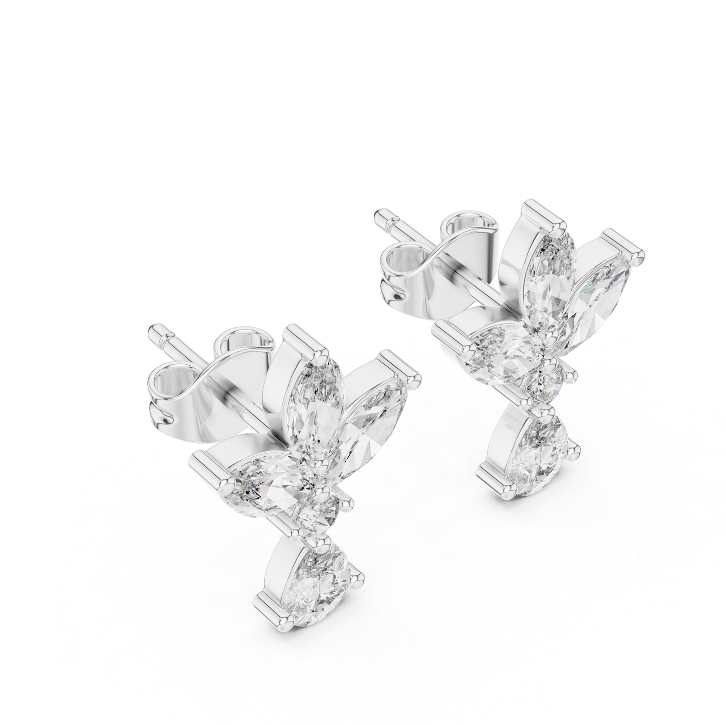 Marquise and Pear Lab Grown Diamond Cluster Floral Earrings