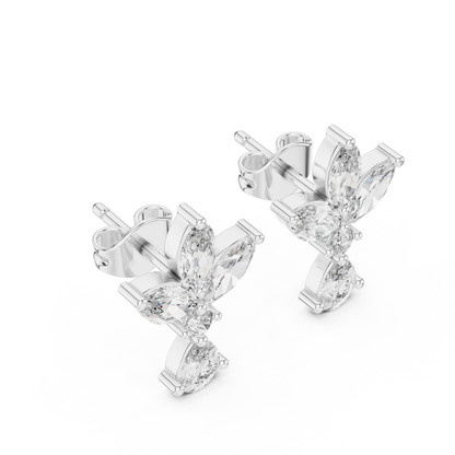 Marquise and Pear Lab Grown Diamond Cluster Floral Earrings