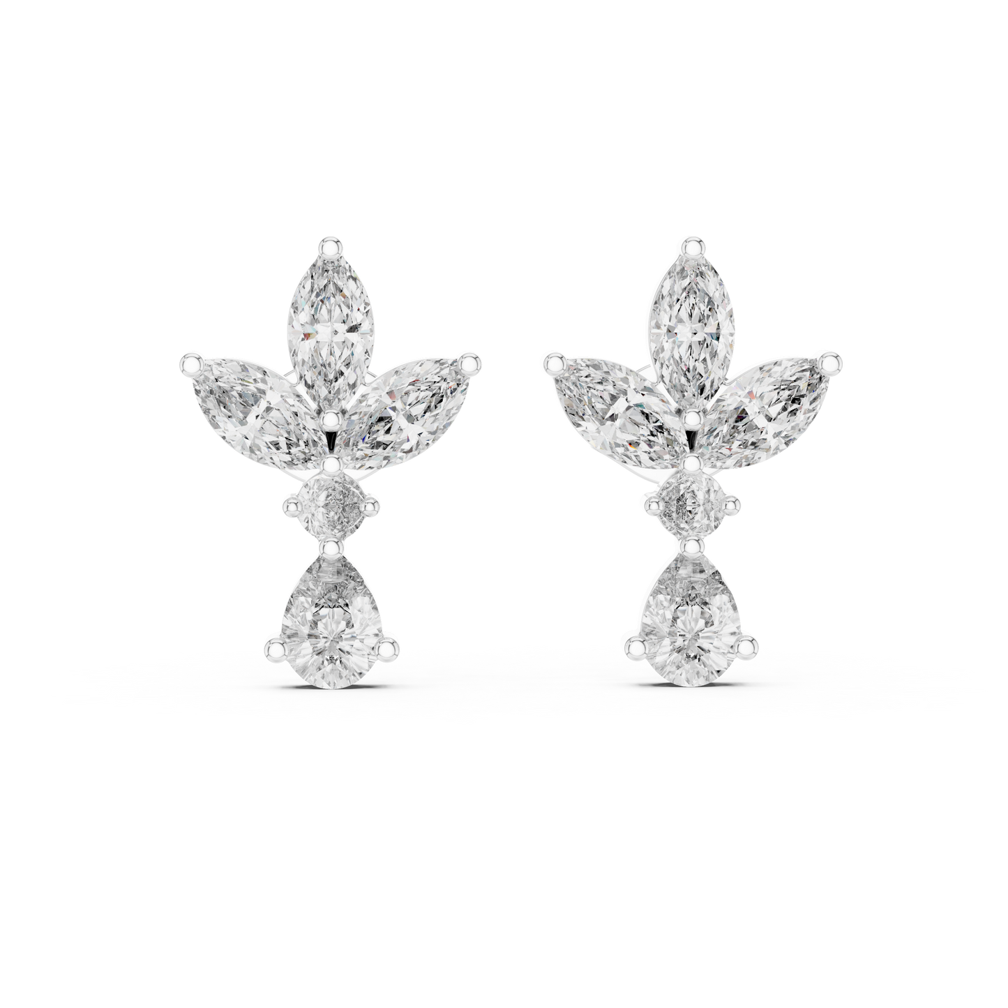Marquise and Pear Lab Grown Diamond Cluster Floral Earrings