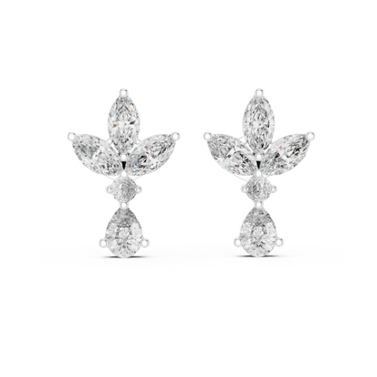 Marquise and Pear Lab Grown Diamond Cluster Floral Earrings