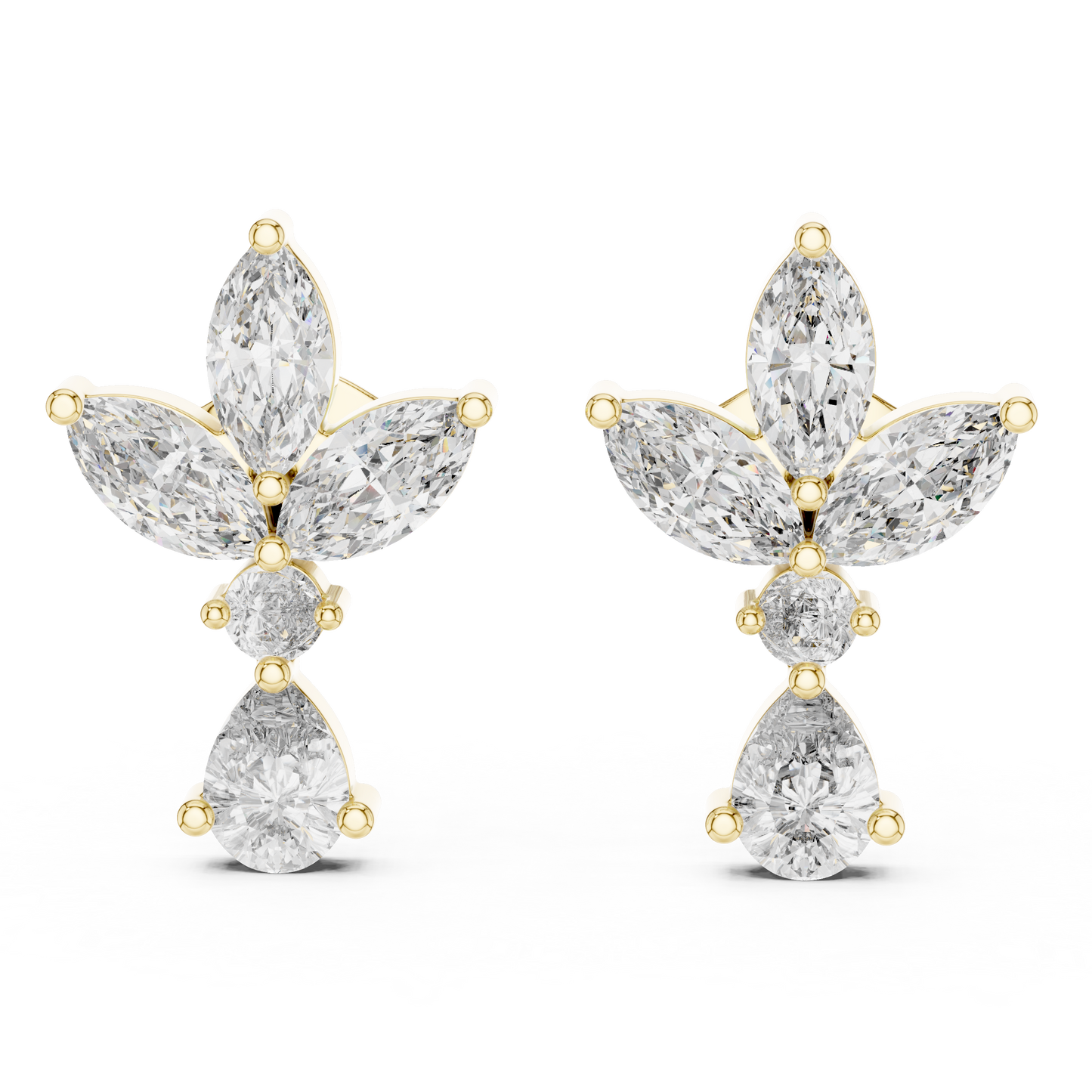 Marquise and Pear Lab Grown Diamond Cluster Floral Earrings