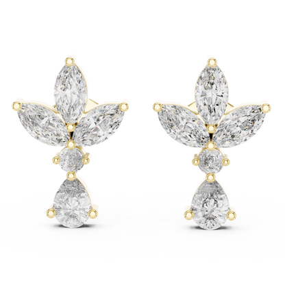 Marquise and Pear Lab Grown Diamond Cluster Floral Earrings