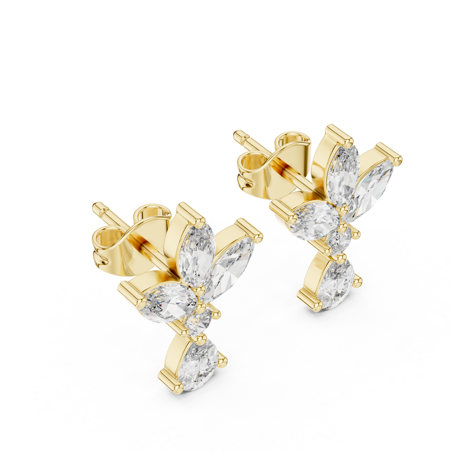 Marquise and Pear Lab Grown Diamond Cluster Floral Earrings