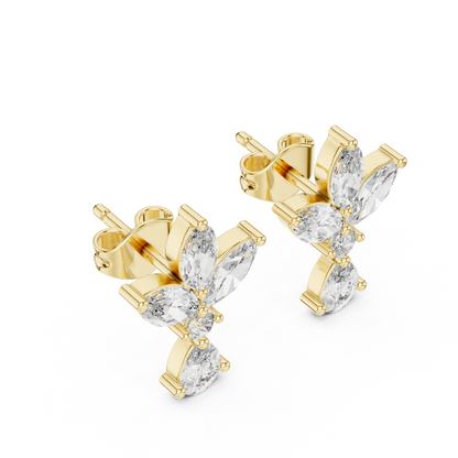 Marquise and Pear Lab Grown Diamond Cluster Floral Earrings