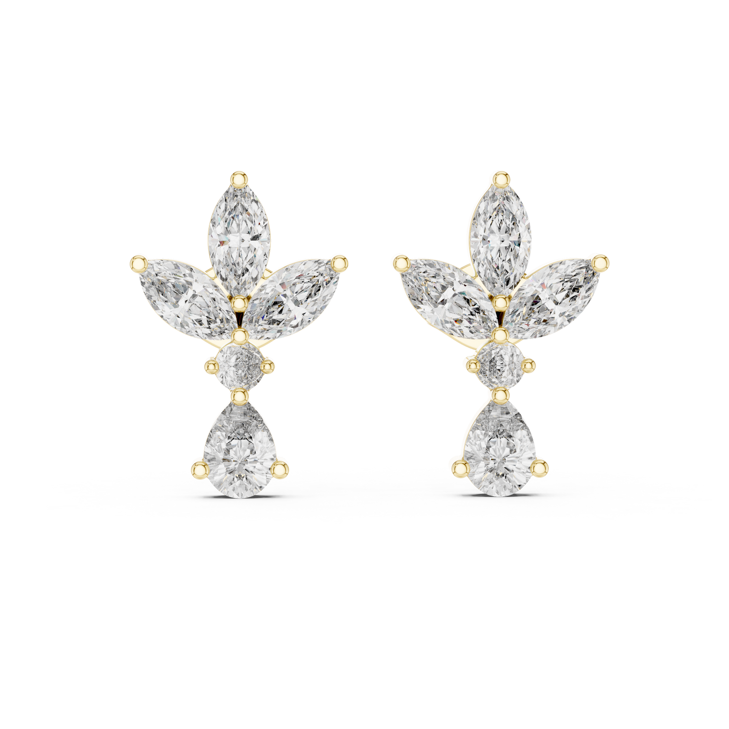 Marquise and Pear Lab Grown Diamond Cluster Floral Earrings