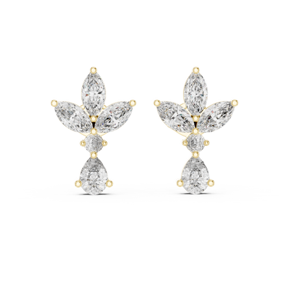 Marquise and Pear Lab Grown Diamond Cluster Floral Earrings