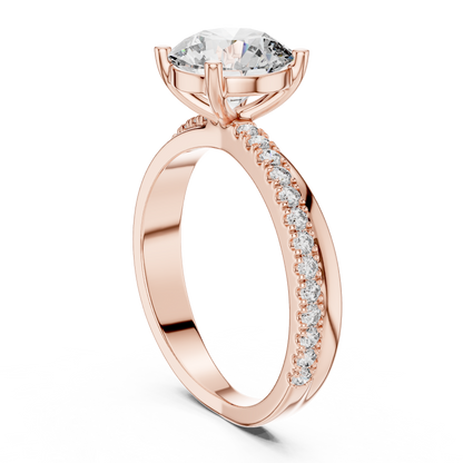 Round Cut Lab Grown Diamond Criss Cross Engagement Ring