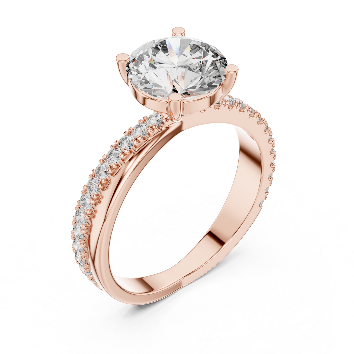 Round Cut Lab Grown Diamond Criss Cross Engagement Ring
