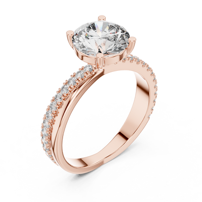 Round Cut Lab Grown Diamond Criss Cross Engagement Ring