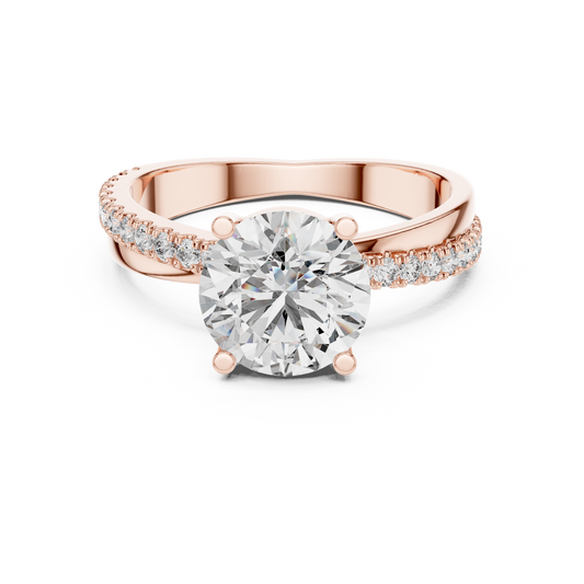 Round Cut Lab Grown Diamond Criss Cross Engagement Ring