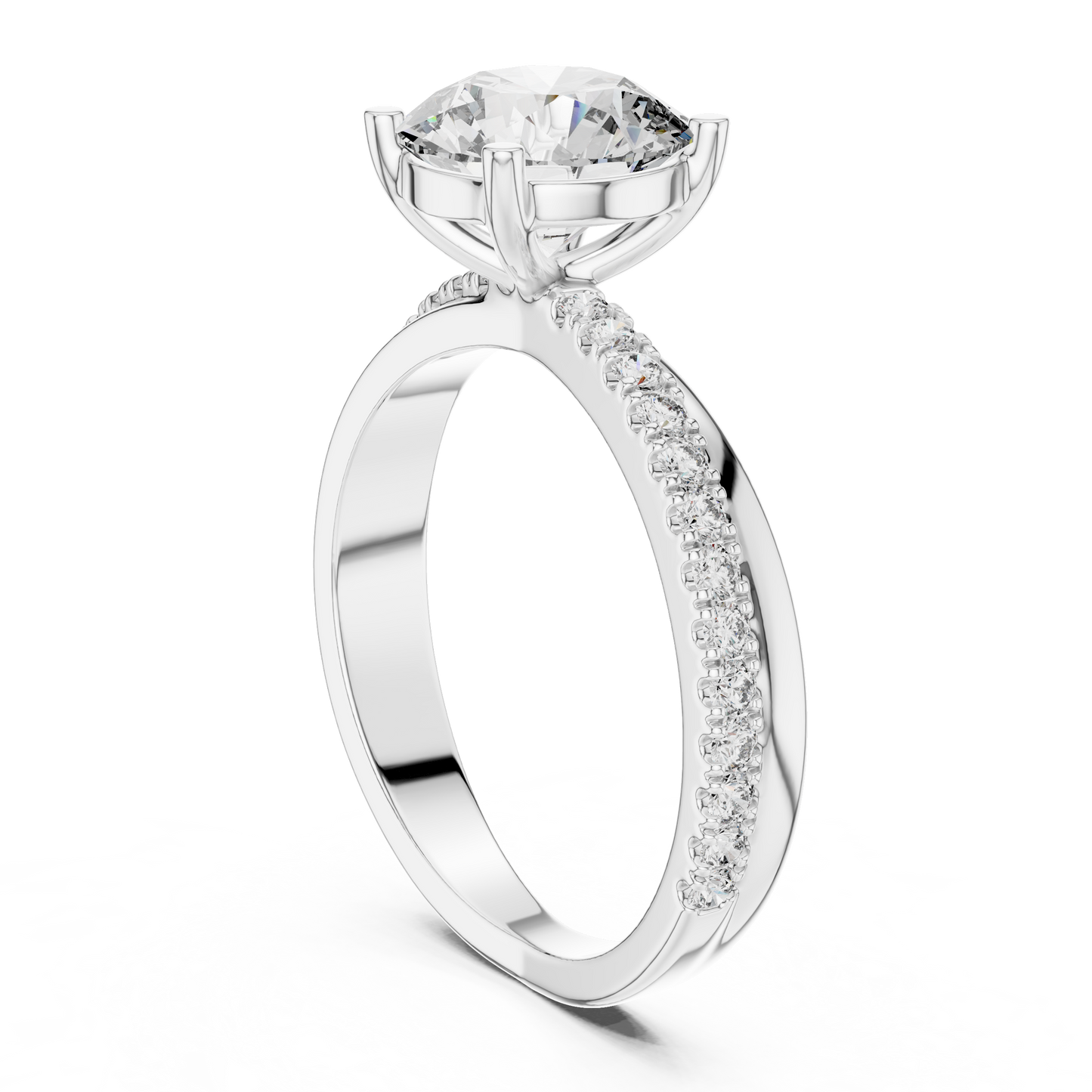 Round Cut Lab Grown Diamond Criss Cross Engagement Ring