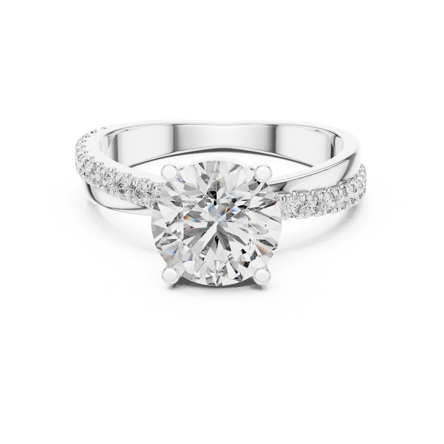 Round Cut Lab Grown Diamond Criss Cross Engagement Ring
