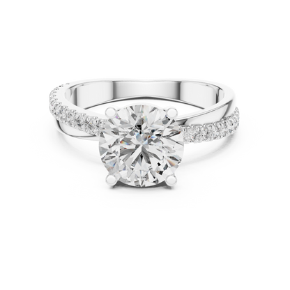 Round Cut Lab Grown Diamond Criss Cross Engagement Ring