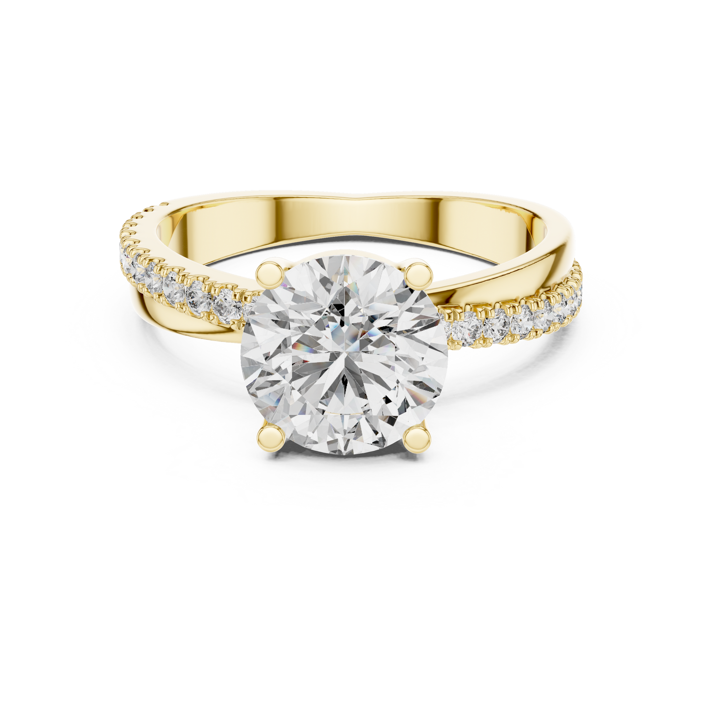 Round Cut Lab Grown Diamond Criss Cross Engagement Ring