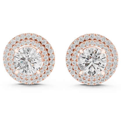 Double Halo Round Cut Lab Grown Diamond Earrings