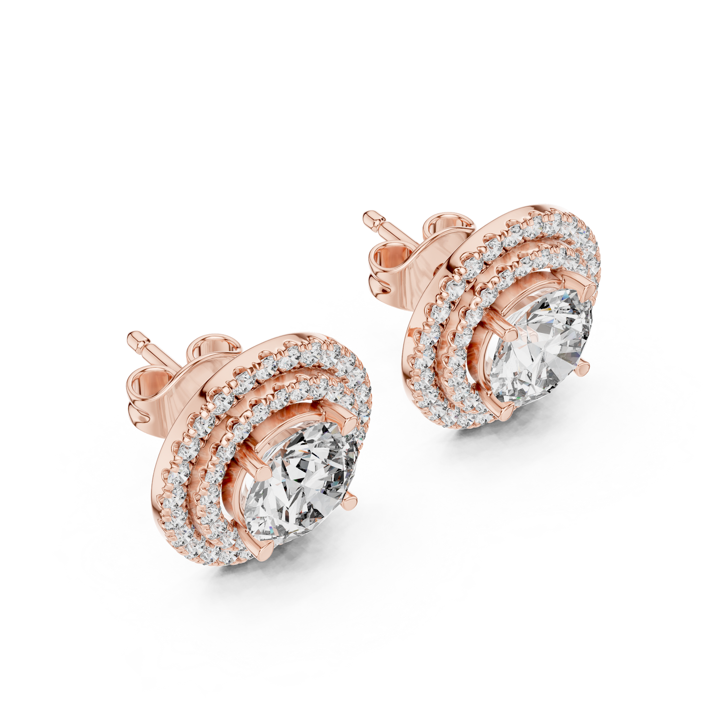 Double Halo Round Cut Lab Grown Diamond Earrings