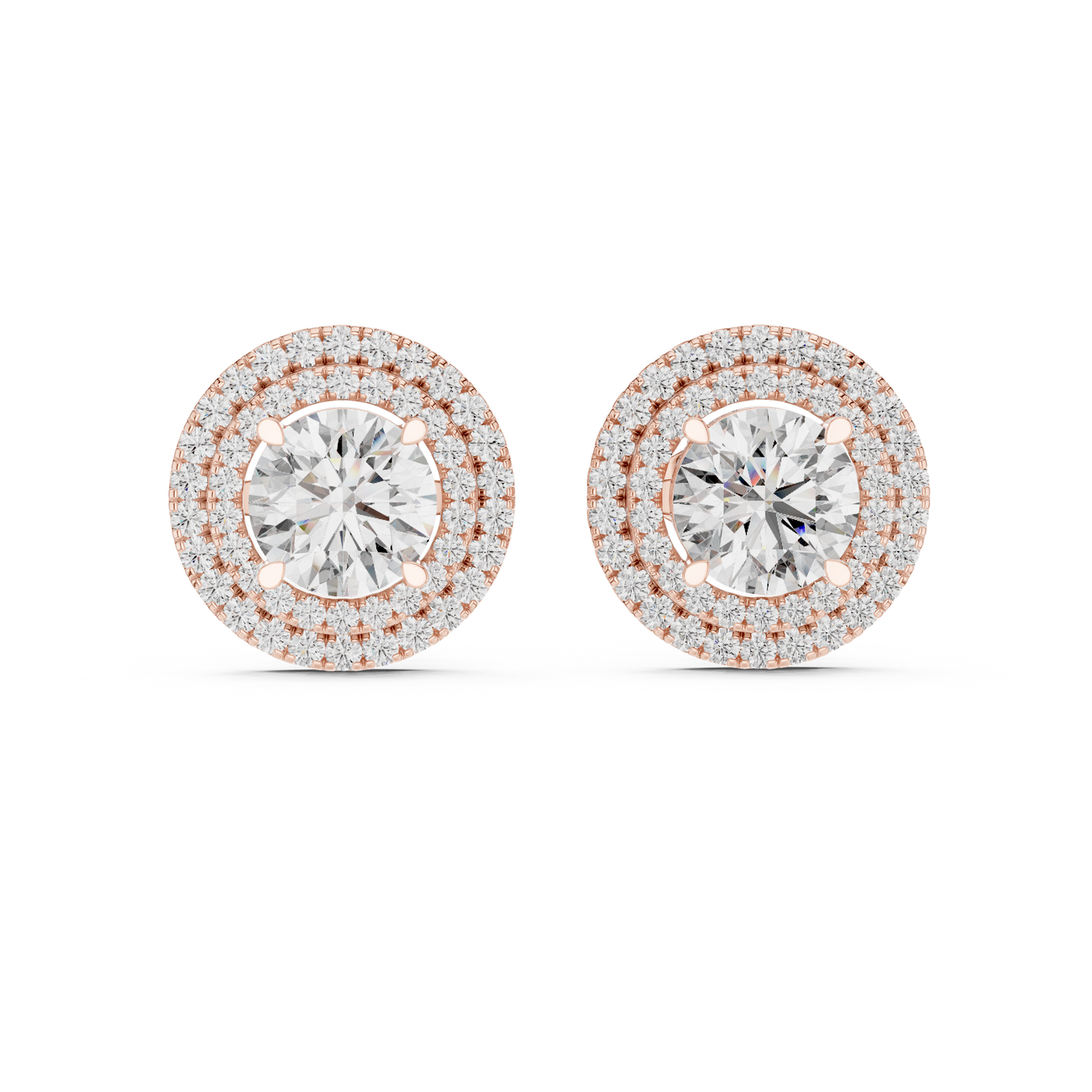 Double Halo Round Cut Lab Grown Diamond Earrings