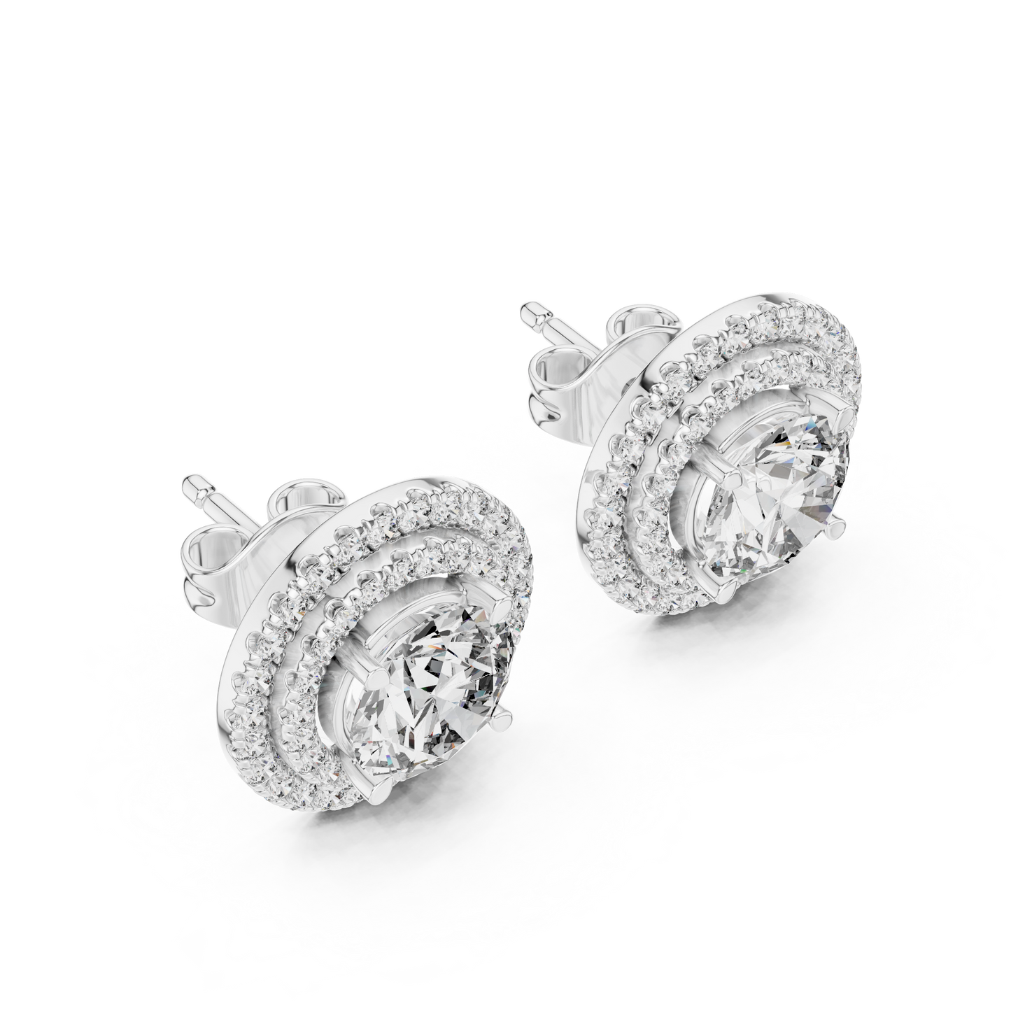 Double Halo Round Cut Lab Grown Diamond Earrings