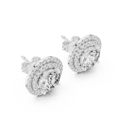 Double Halo Round Cut Lab Grown Diamond Earrings