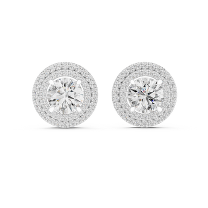 Double Halo Round Cut Lab Grown Diamond Earrings