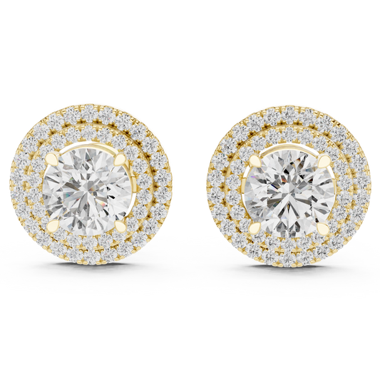 Double Halo Round Cut Lab Grown Diamond Earrings