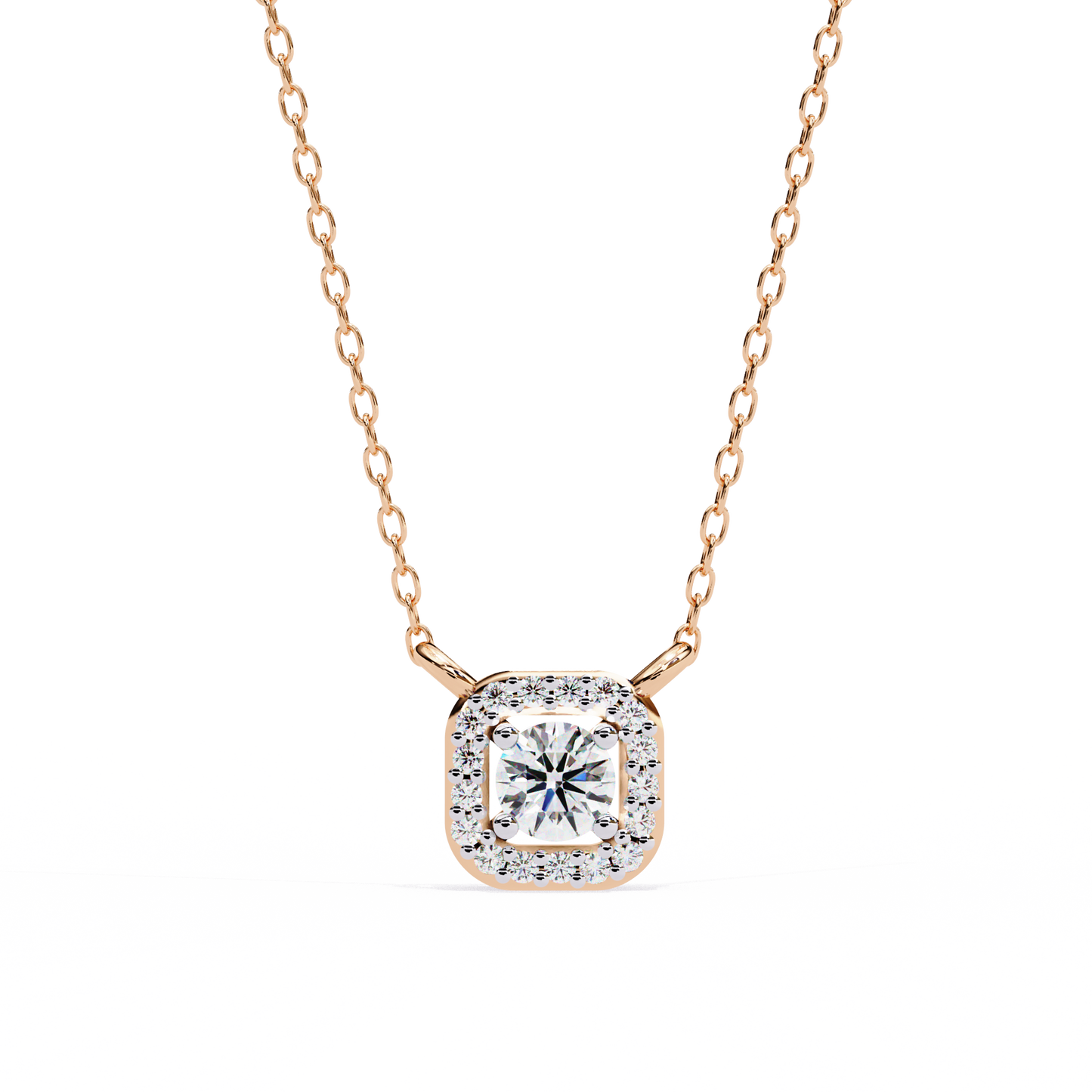 0.36 CTW Round Cut Lab Grown Diamond Halo Rose Gold Pendant