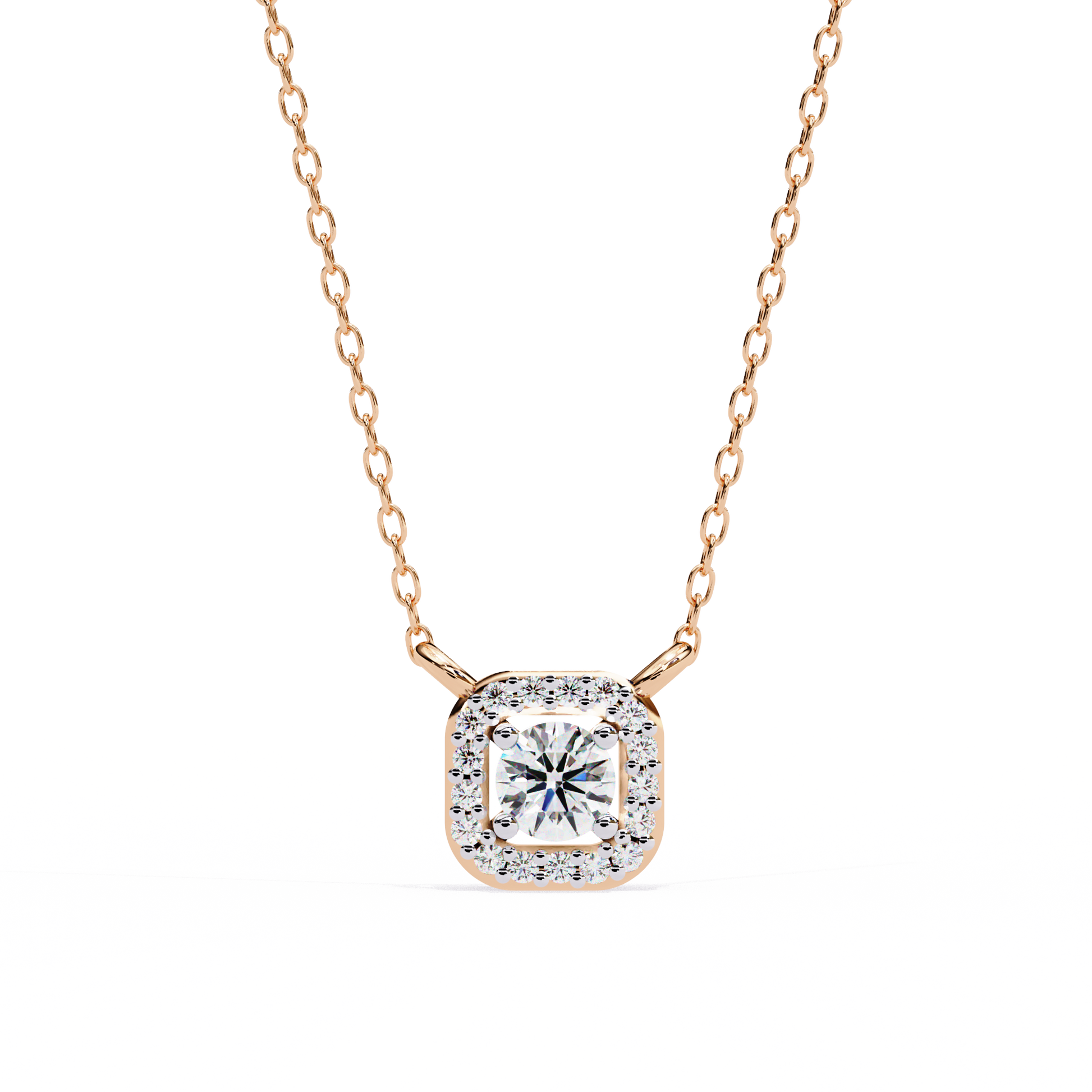 0.36 CTW Round Cut Lab Grown Diamond Halo Rose Gold Pendant