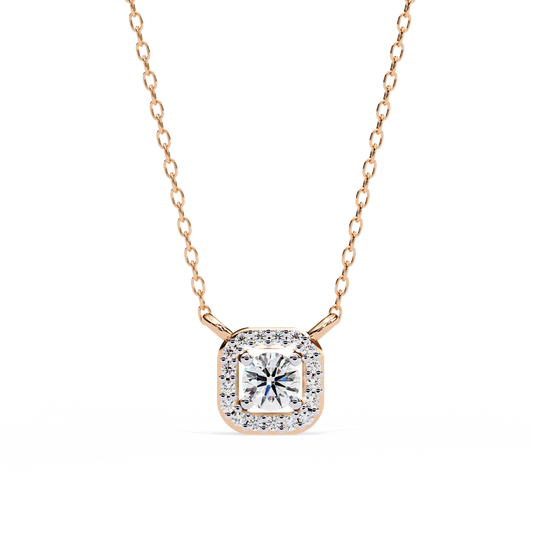 0.36 CTW Round Cut Lab Grown Diamond Halo Rose Gold Pendant